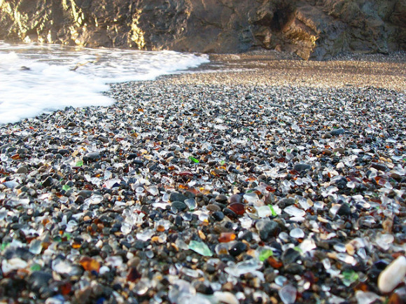 Here is some of the colorful glass and sand and pebbles on Glass Beach. (photos by Matthew Lee High, used courtesy of Creative Commons)